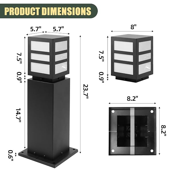 LANDSCAPE PATH LIGHTS 24″ IP65 WATERPROOF BOLLARD LIGHTS, HEAVY DUTY STEEL STABLE WIDENED BASE E27 LAMP HOLDER, MODERN OUTDOOR PATH LIGHTS BOLLARD FOR LAWN, PATIO, COURTYARD, DRIVEWAY, OBLONG 1PACK