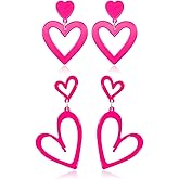 PINCHUAN 80s Neon Earrings for Women Acrylic Neon Earrings Set Neon Heart Star Earrings Neon Pink Earrings Dangling Neon Accessories for 80's 90's Outfit Glow Party Halloween 80s Accessories Jewelry