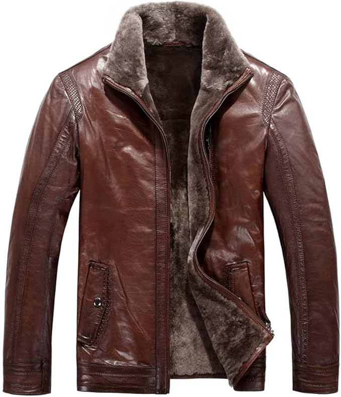 CWMALLS Men's Leather Shearling Bomber Jacket Amazon.co.uk Clothing