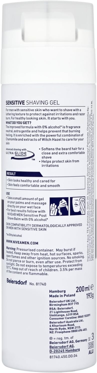 NIVEA MEN Sensitive Shaving Gel Pack of 6 (6 x 200ml) for Sensitive Skin for Men for Irritated and Dry Skin with Chamomile - Image 3