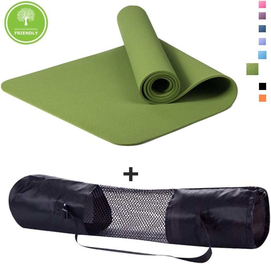 Polly House Eco-Friendly 100% TPE High Density Exercise Yoga Mat for Pilates, Extra Thick 8mm, Free Quality Carrying Bag, Excellent Cushion, Anti-Skid and Light-Weight, Size 72”X24”