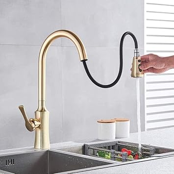 Wasserhahn gebürstet Gold Küchenmischer auf der Brücke montiert Ziehen