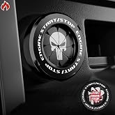 Tybasthe Rotary Push Start Button Cover, Punisher Car Accessories Engine Start Stop Button Cover, Skull Car Stickers Interior Decor, Motorcycle Ignition Key Switch Cover, Black
