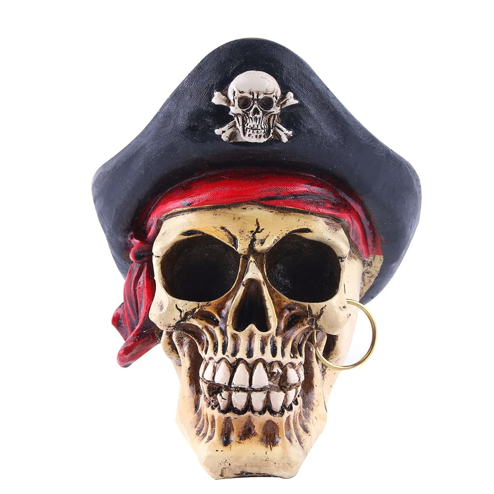 VORCOOL Horror Pirate Skull Head Ornament Cracked Grain Resin Sculpture Decor Resin Adornment Decorations for Home Office Halloween Home Decoration