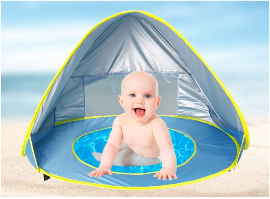 Hbiao Portable Bebe Tente De Plage Tente De Jeu Legere Avec Piscine Auvent De Protection Anti Uv Spf 50 Pour Bebes De Plus De 1 An Green Jeux De Plein Air Et Sports Jeux
