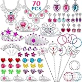 FittiDoll 70Pack Princess Pretend Jewelry Toy, Girl's Jewelry Dress Up Play Set Pretend Play Jewelry Set for Girls