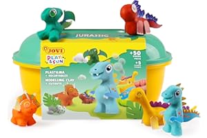 Jovi - Play&Fun - Kit de pâte à modeler Jurassic Dinosaur - 24 tablettes de 15 g, 3 pochoirs de découpe et 3 outils de modela