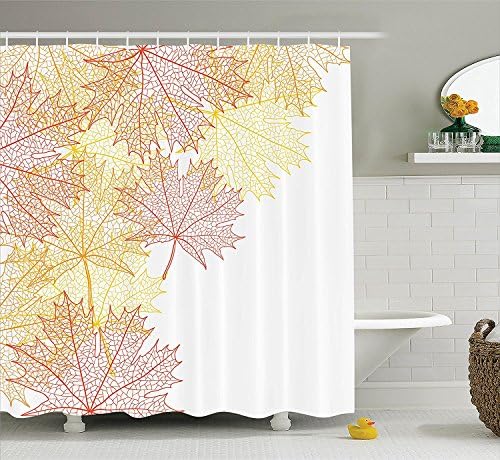 Yomyceo Leaves Decor Collection, Pattern with Maple Tree Fall Leaves Skeleton Dried Golden Forms Halloween Decoration, Polyester Fabric Bathroom Shower Curtain, 60W X 72L Inches, Red Yellow