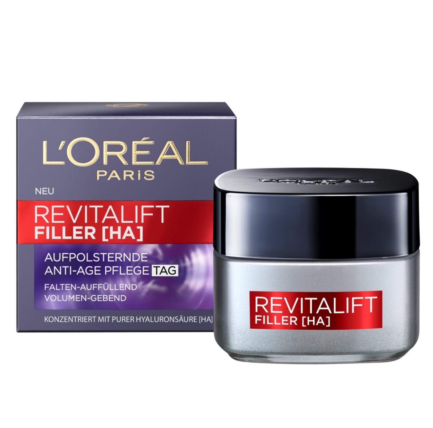 L'Oréal Paris Hyaluron Day Care, Revitalift Filler, Anti-Ageing Face Care, Anti-Wrinkle and Volume, with Hyaluronic Acid, 50 ml