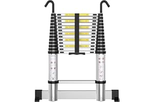 ARCHOM Telescoping Ladder with Hooks 16 FT - Aluminum Telescopic Ladder with Stabilizer - Retractable Extension Ladders for Home Loft Roof RV Work with EN131 Certification - 330lbs Max Capacity