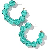 Raffia Hoop Boho Earrings - Cute Rattan Handmade Colorful Earrings for Women - Unique Summer Jewelry