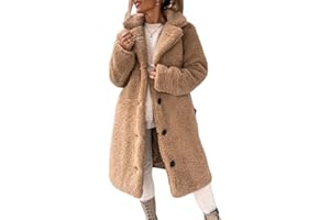Vliolat Womens Winter Clothes 2022 Fuzzy Fleece Lapel Open Front Long Cardigan Coat Faux Fur Warm Winter Outwear Jackets