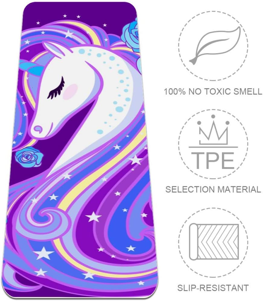 Eslifey Unicorn Rainbow Fairy Blue Roses Yoga Mat Workout Mens Yoga Mat Non Slip Thick Floor Exercise Mats Grip Pilates Gyms Yoga Mats for Women 72”x 24”
