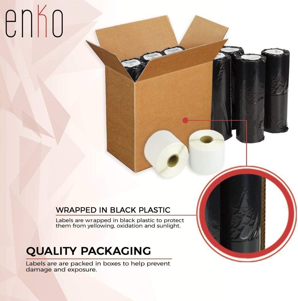 enKo - Compatible DK-2205 Continuous Paper Labels (2.4 Inch x 100 Feet) Compatible for Brother QL Label Printers - 12 Rolls + 4 Refillable Cartridges : Office Products
