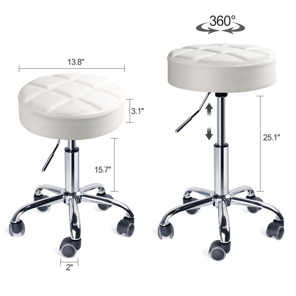 Leopard Round Rolling Stools, Adjustable Work Medical Stool with Wheels (Small, White): Beauty