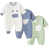 Newborn Baby Boy Girl Organic Cotton Bodysuit Long Sleeve Jumpsuit 3-Pack Outfits Clothes,0-24Months