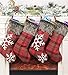 AtRenty Christmas Stockings Large 18 inches 4 Pcs Kits - Xmas Stockings Burlap with Large Plaid and Plush Faux Fur Cuff for Family Holiday Party Decorations