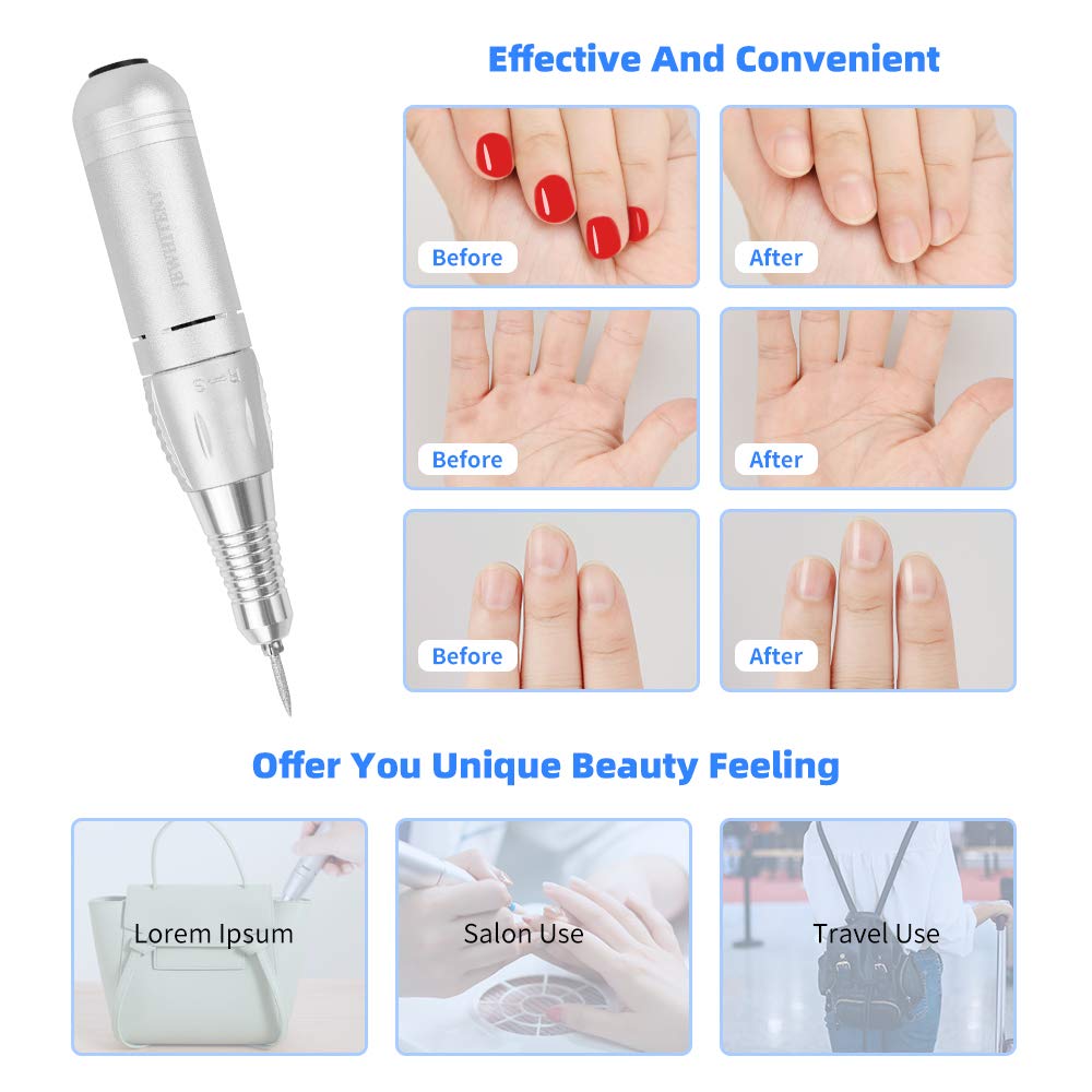 Portable Electric Nail Drill Machine Professional 35000 RPM Manicure Pedicure Polishing Nail File Drill Kit Set with Sanding Bands for Acrylic Gel Nails: Beauty