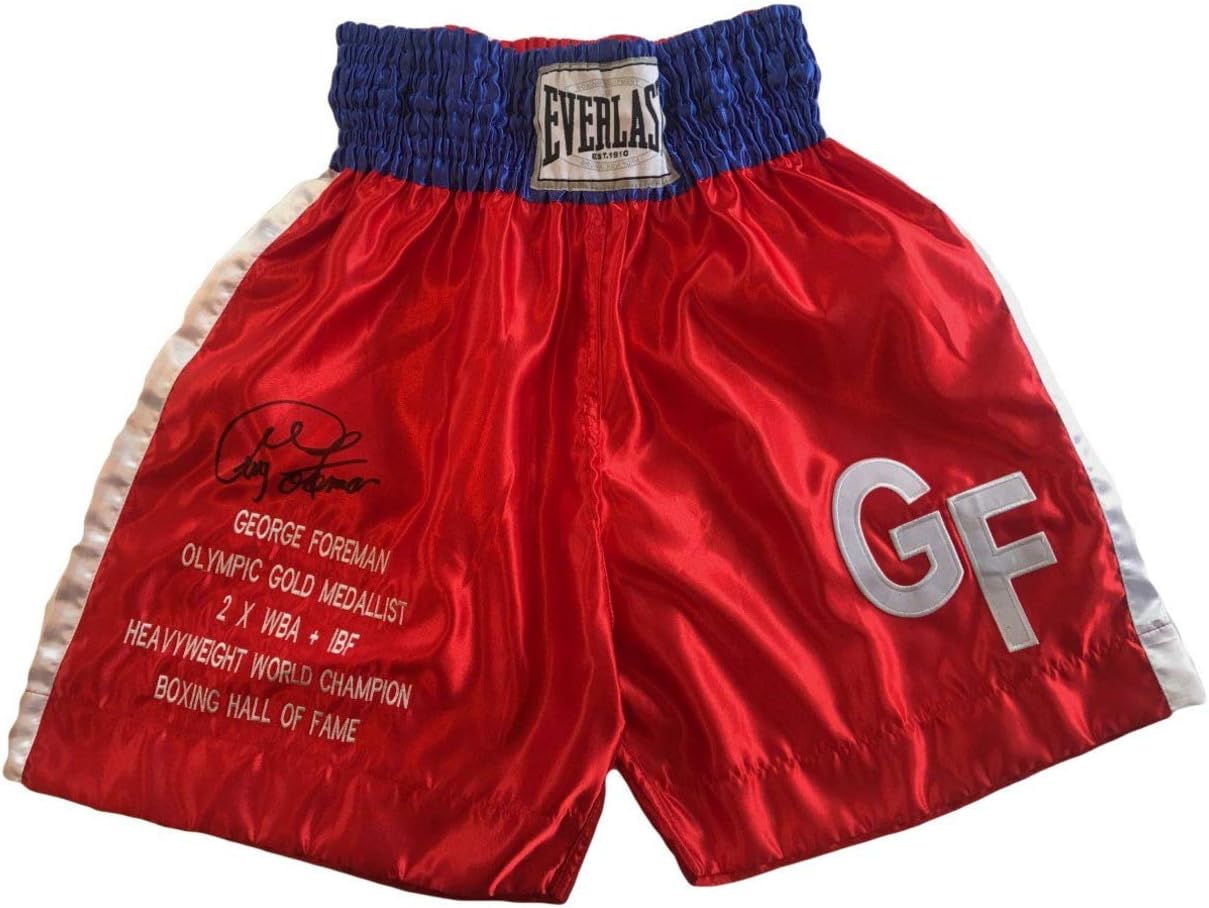 USA George Foreman Autographed Custom Made Everlast Boxing Trunks.