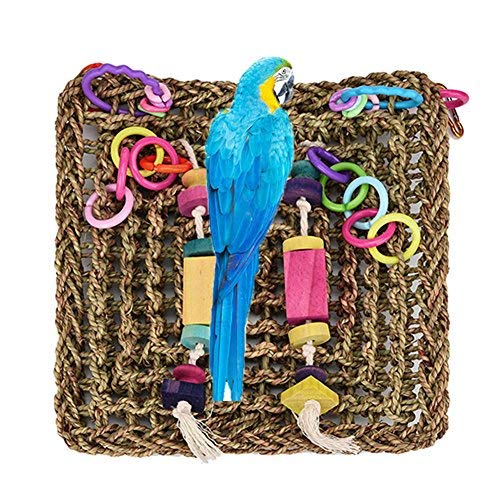 Keersi Straw Braid Rope Net Hammock Ladder Bird Foraging Wall Toy for Parrot Parakeet Cockatiel Conure Cockatoo African Grey Macaw Eclectus Amazon Budgie Lovebird Finch Canary Cage Perch Stand