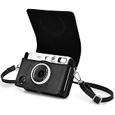 Rieibi Mini EVO Case Vintage PU Leather for Fuji Instax Mini EVO, Black | Protective Bag, Removable Case, Adjustable Shoulder Strap, Battery Charging Port
