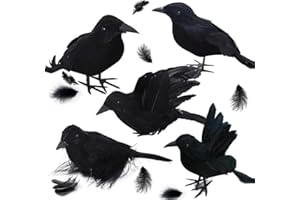 LILIGLORIS 5 Pack Realistic Halloween Crows Decorations - Lifelike Feathered Fake Ravens with Bendable Feet for Outdoor & Indoor Gothic Decor, Haunted House Party Props