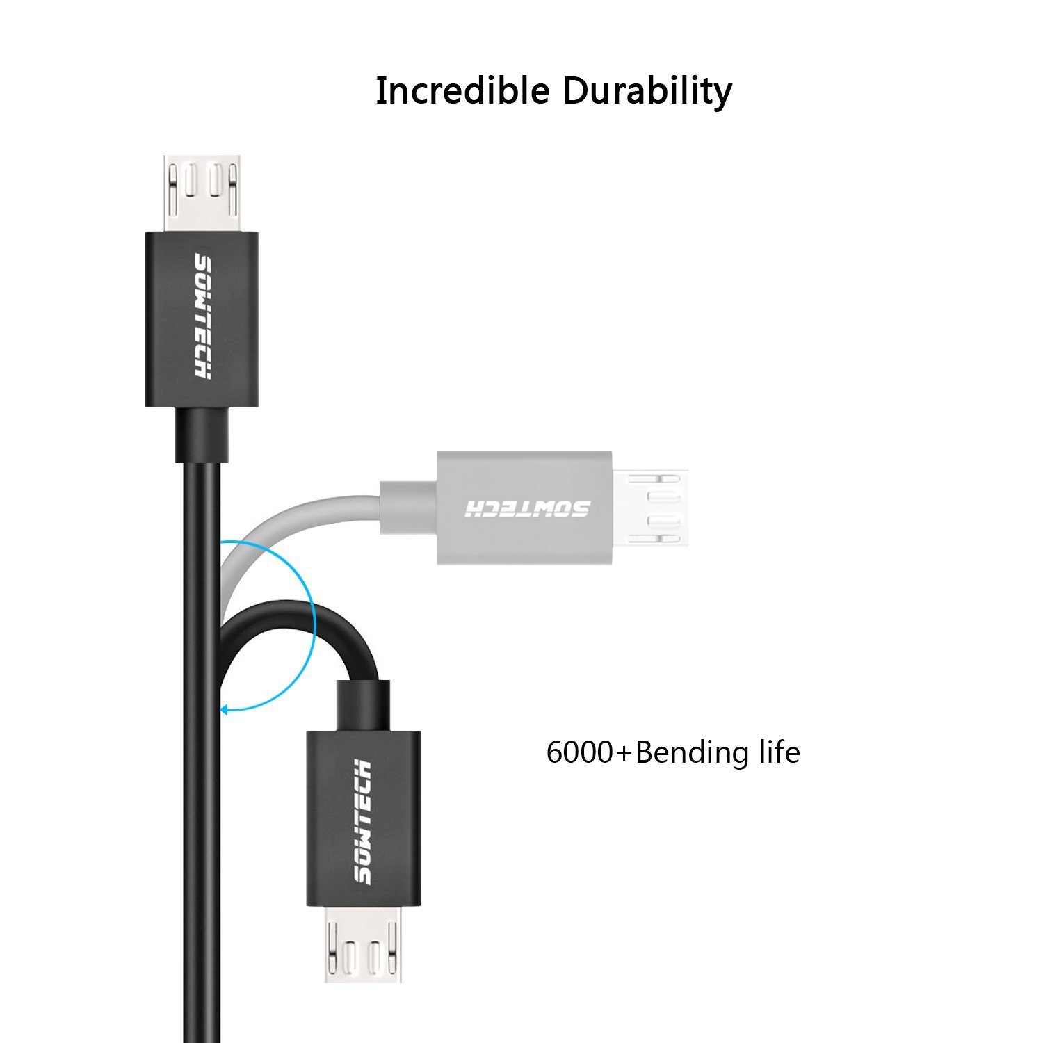 Micro USB Cable SOWTECH 3 Pack 3.3ft/1M Premium Micro USB Interconnects High Speed USB 2.0 A Male to Micro B Sync and Charging Cords for Samsung HTC Motorola Nokia and Android