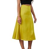 chunjiangz Designer Women Vibrant High Waist Side Zipper Skirt Versatile Flared A-Line Silky Thick Satin Midi Skirts