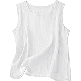 breaise Women Cotton Linen Tank Tops Loose Causal Sleeveless Summer Shirts Crew Neck Gauze Crewneck Camisole 2025