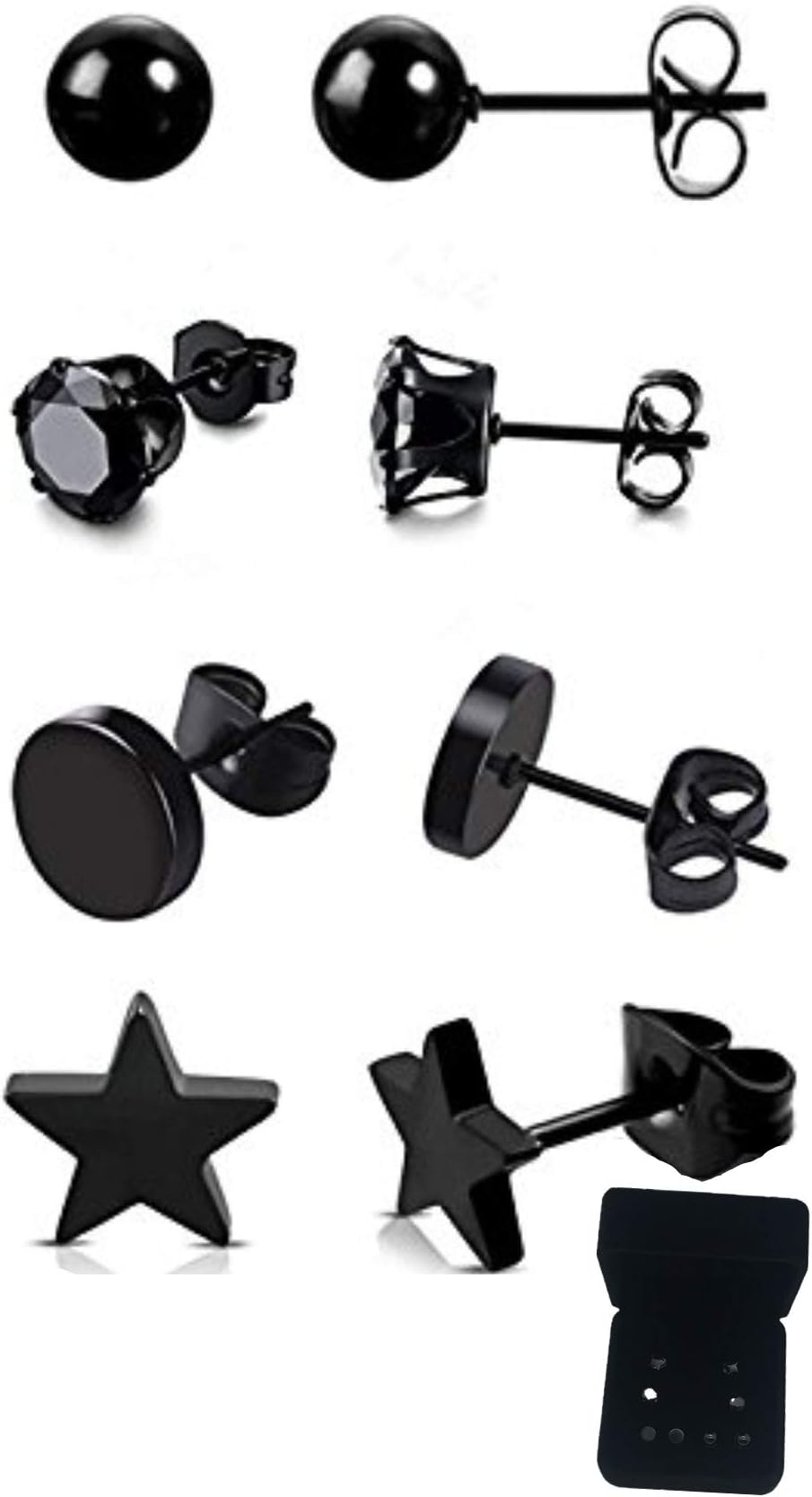 4 Pairs Stainless Steel Stud Earring CZ Ball Star Earring Set for Men and Women, 4 Style