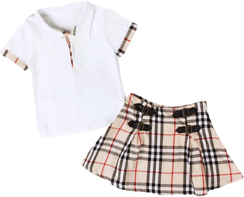 XYL Girls' Short Sleeve Pique Polo Shirt Attached Plaid Dress