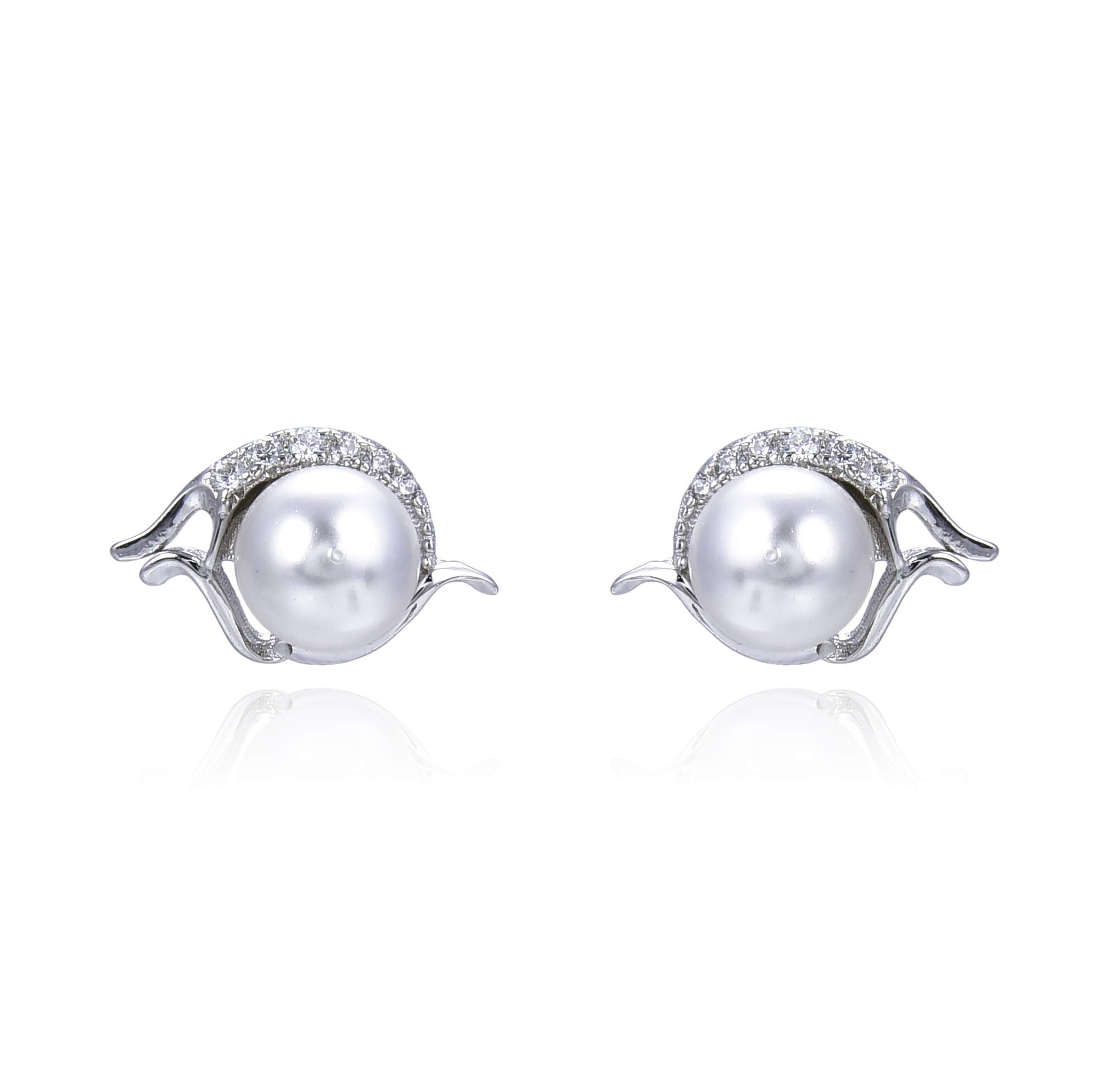 Jo & Co. 8 mm Freshwater Pearl and Sterling Silver Earrings, Cubic Zirconia Design Detail, Stud Earrings, 925 Sterling Silver, Attractively Packaged SKU JCE50 005