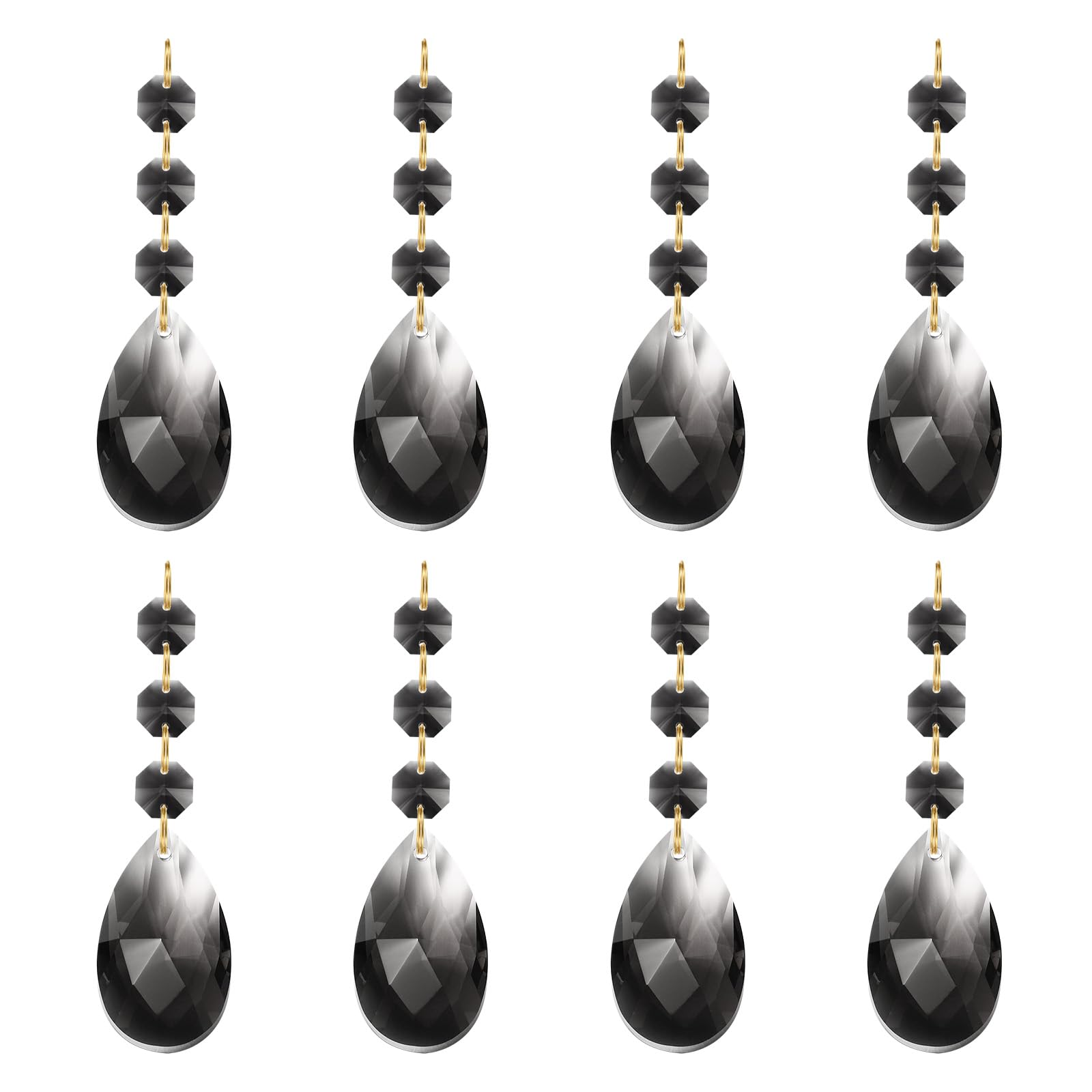 PATIKIL Teardrop Crystal Chandelier Pendants Beads, 8 Pack 100mm Length 38mm Chandelier Prisms Parts Ornaments Hanging Beads for DIY Arts Crafts Decoration, Light Black