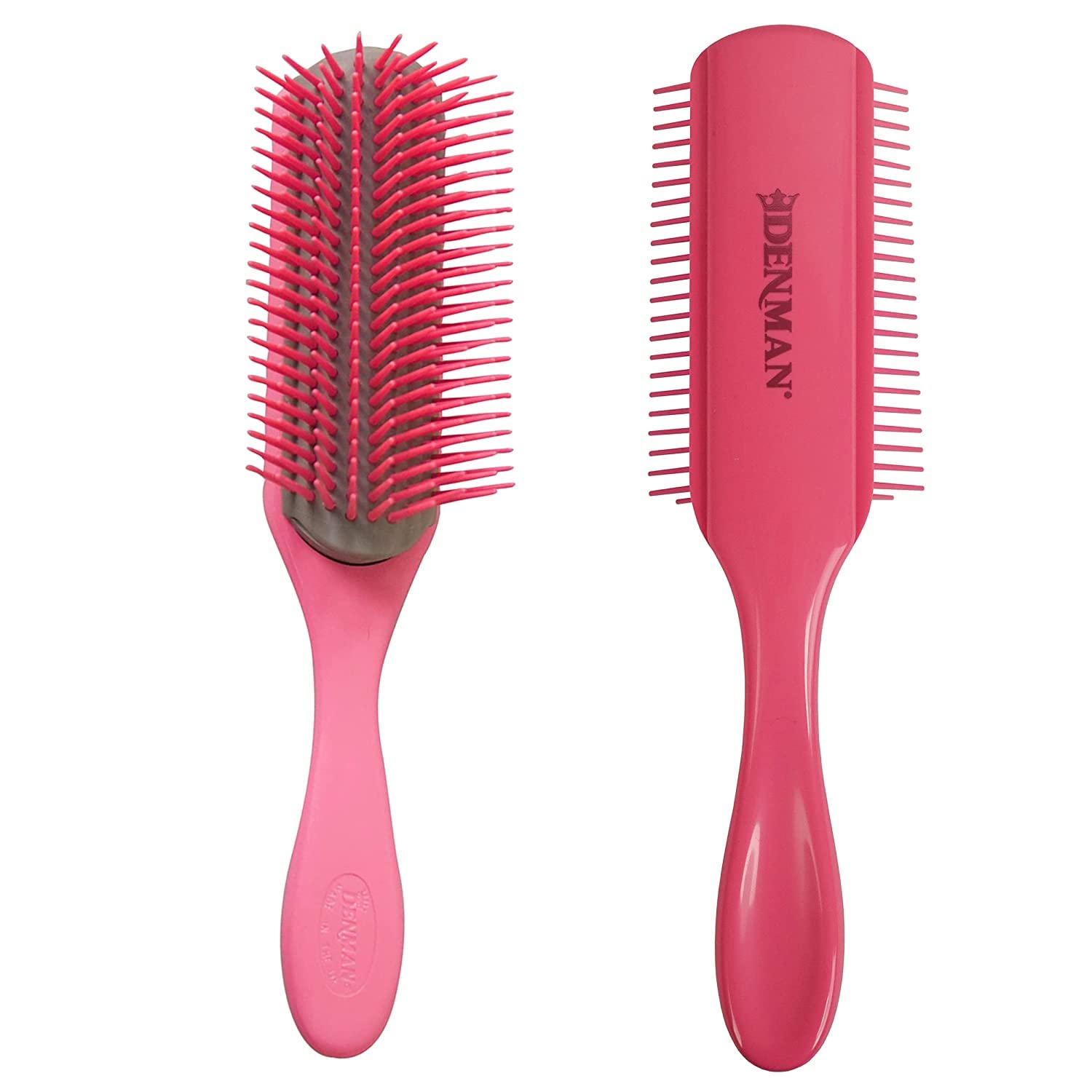 Denman Curly Hair Brush D4 (Pink & Pink Pins) 9 Row Styling Brush for Styling, Smoothing Longer Hair and Defining Curls - For Women and Men — image 1