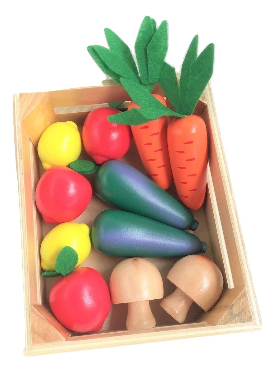 Fun World Toys Wooden Play Food Set - Healthy Vegetables Crate/Non-vegetables Meat Crate (Healthy Vegetables Crate)