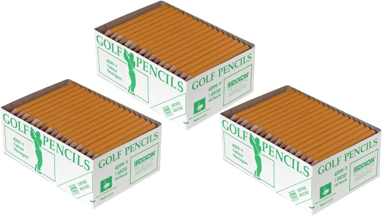 Dixon Golf Pencil, Hexagonal Barrel, Yellow, 144 Count (14998) - 3 Boxes