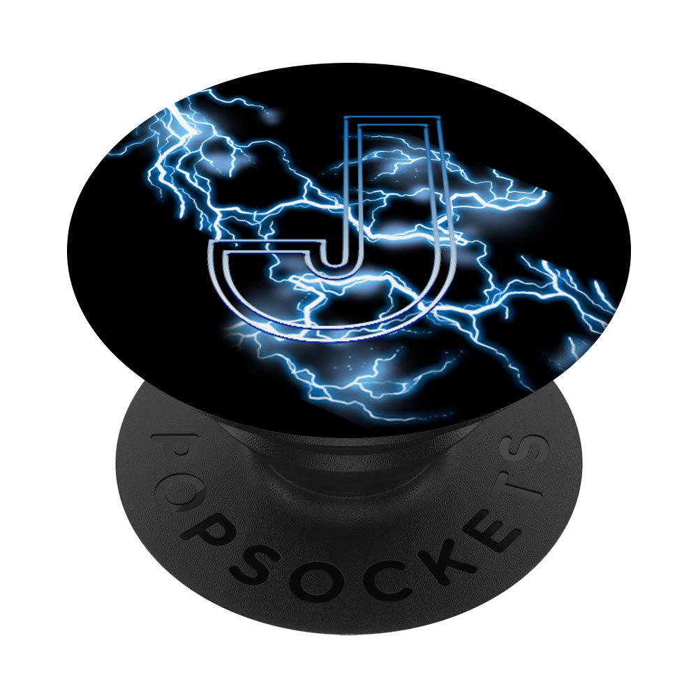 Letter J Initial Blue Lightning Design Personalized Monogram PopSockets PopGrip: Swappable Grip for Phones & Tablets