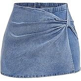 Floerns Women's Plus Size Twist Wrap Denim Skort Zip Up High Waisted Jean Shorts