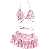 haikyuu Women Retro Strawberry Swimsuit Kawaii Bikini Cute Bathing Suit Pink Y2k Swimwear Vintage