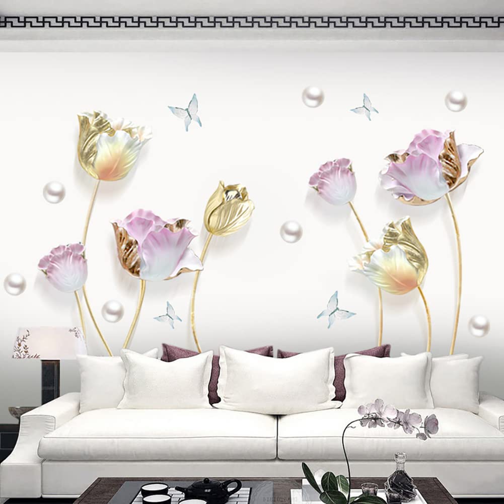 Runtoo 3D Golden Tulip Wall Stickers Large Wall Stickers Living Room Bedroom TV Background Wall Decor — image 1