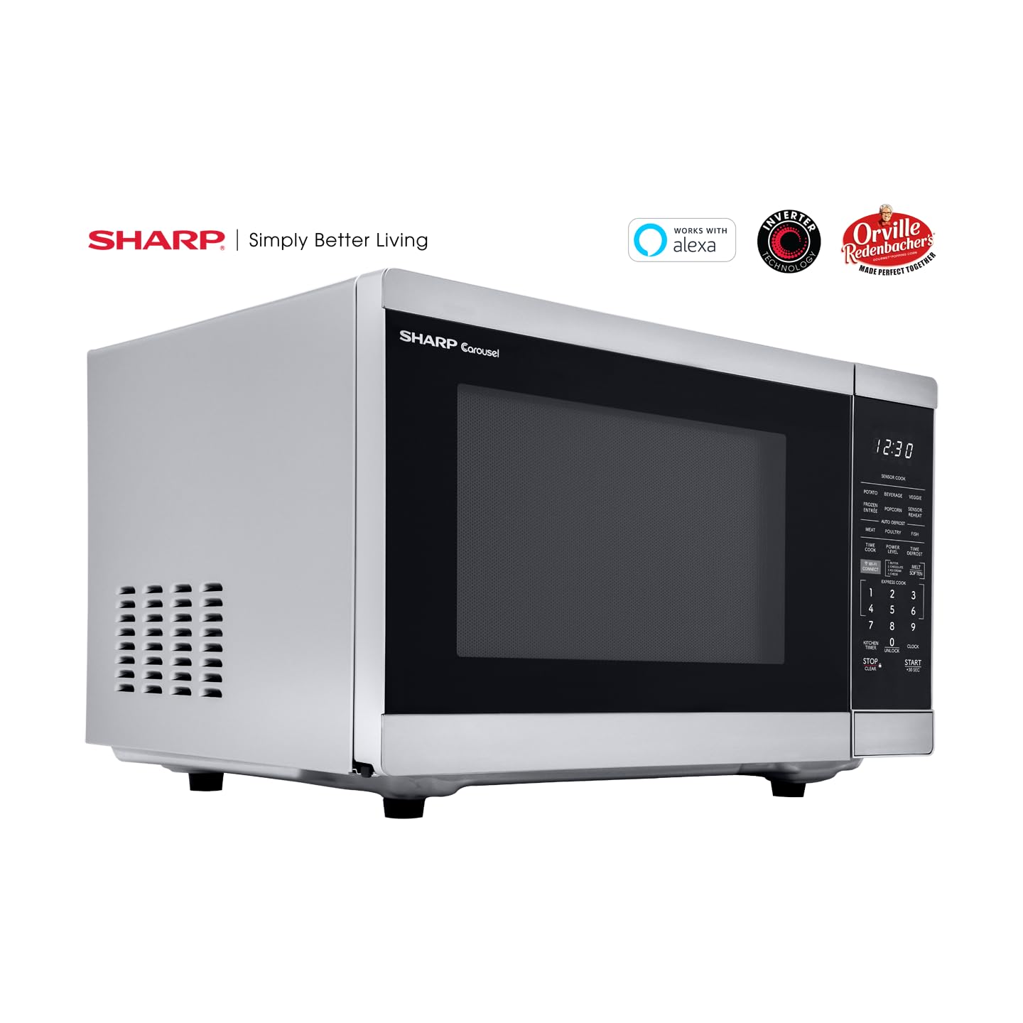 SHARP Countertop Microwave Oven Compatible with Alexa Orville Redenbacher's Certified with Removable 12.4