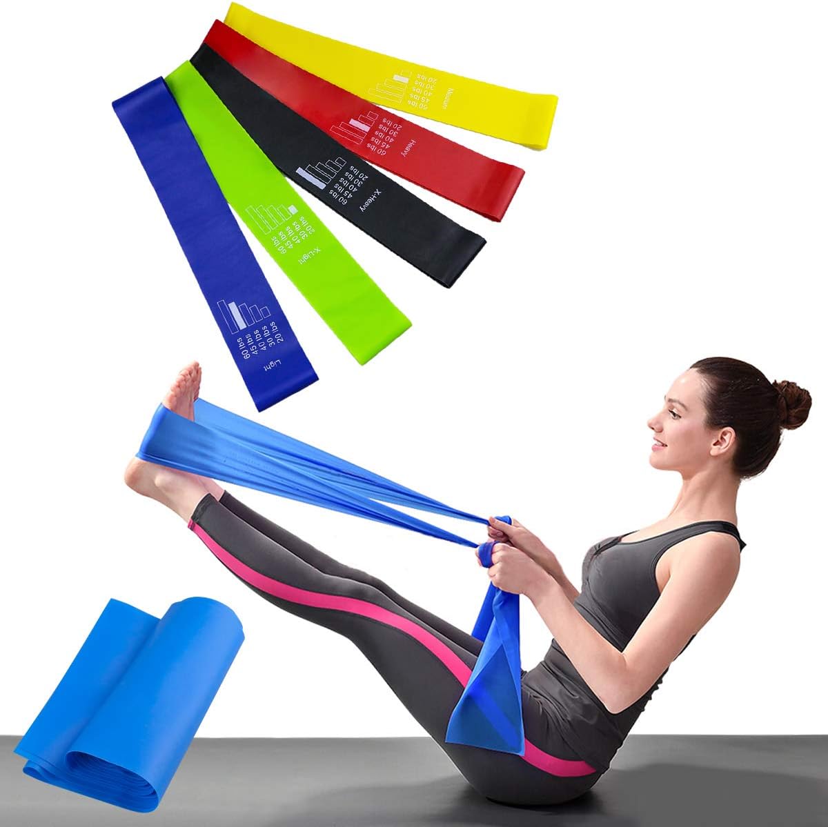 Sport Exercise Resistance Loop Band Set 6, Best Home Gym Fitness Exercise Bands for Improve Mobility and Strength Training, Yoga, Pilates or for Injury Rehabilitation