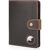 Polare Luxury RFID Blocking Leather Passport Holder Travel Wallet For Men and Women (Dark Brown with AirTag Slot(Snap Version))
