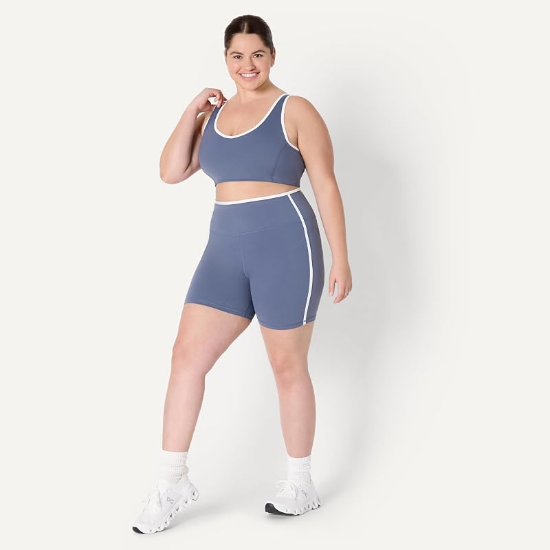 Pantaloncini Biker da Yoga in Morbidissimo Tessuto Tecnico FormFlex, a Vita Alta Donna, Grigio Ardesia/Bianco, M