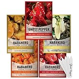 Hot Pepper Seeds For Planting Ghost Habanero - 5 Varieties Pack Ghost Pepper Seeds, Red, Orange, Yellow, White Habanero Seeds