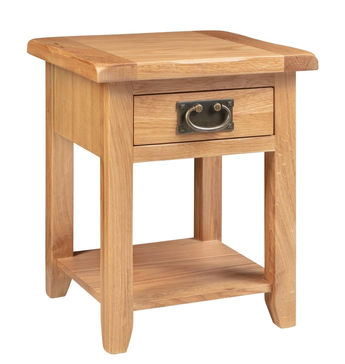 Hallowood Furniture Monchique Small Oak Side Table with Storage, Solid Wooden Lamp/Telephone Table with Drawer and Lower Shelf, Fully Assembled Bedside, Hallway and Living Room Furniture