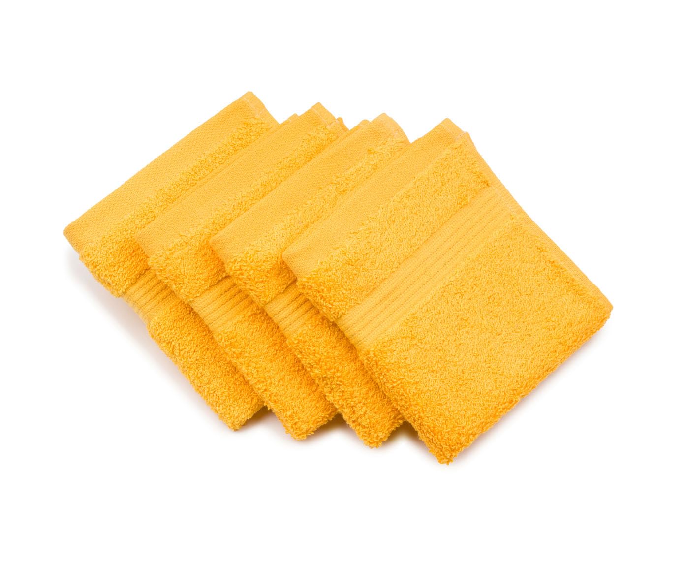 Gözze - New York Faceloths, Set of 4, Soft and Absorbent, 100% Cotton, 30 x 30 cm - Yellow
