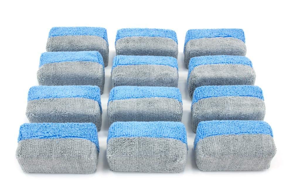 Photo 1 of Autofiber [Saver Applicator Terry] Ceramic Coating Applicator Sponge | 12 Pack | with Plastic Barrier to Reduce Product Waste. (Blue/Gray, Mini)