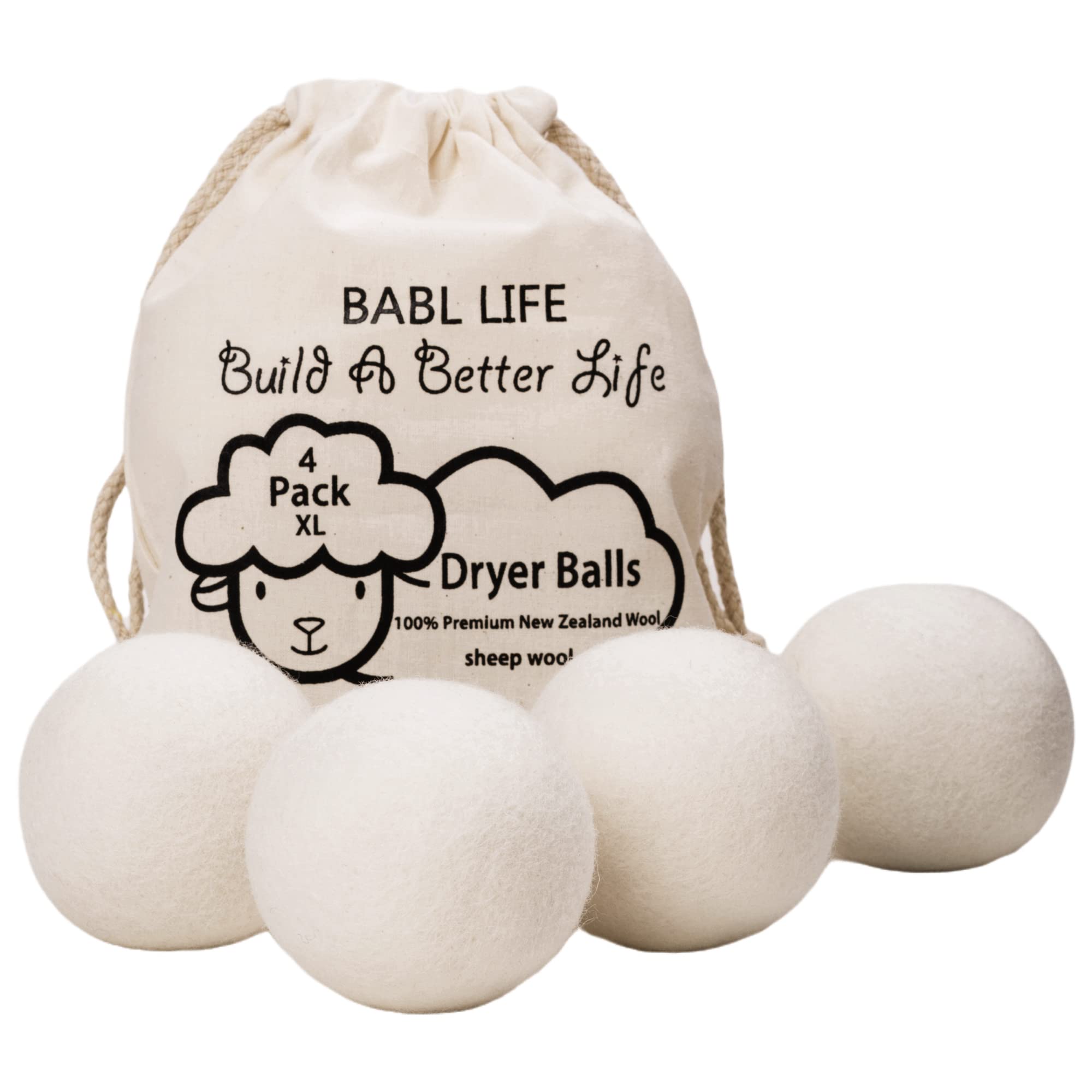 Upgraded Version(Made of The Latest Shearing) Wool Dryer Balls Pack of 4 XL,Premium Reusable New Zealand Natural Fabric Softener,Saves Drying Time, Handmade Dryer Balls