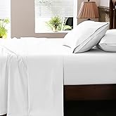Overket Extra Deep Pocket Queen Sheets 18-24 Inch 100% Egyptian Cotton 1000 Thread Count Sateen Weave Soft Breathable 4 Pieces（Queen,White）
